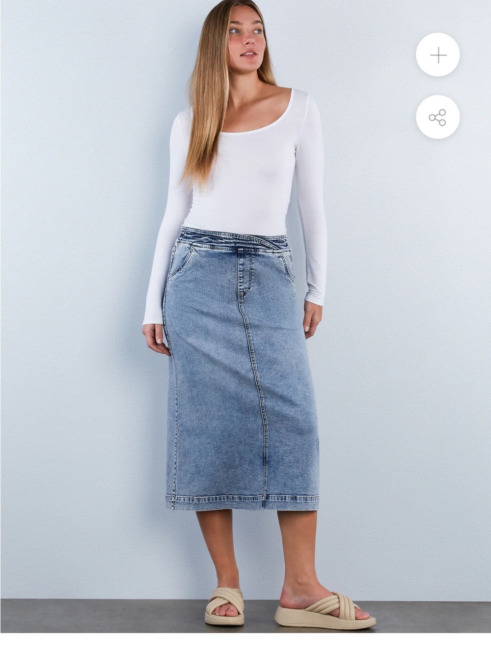 Wash Lab Elastic Back Denim Midi Skirt